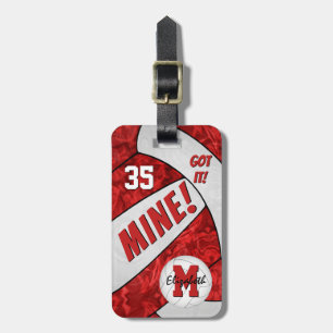 Mine! girl's red white volleyball team colours luggage tag