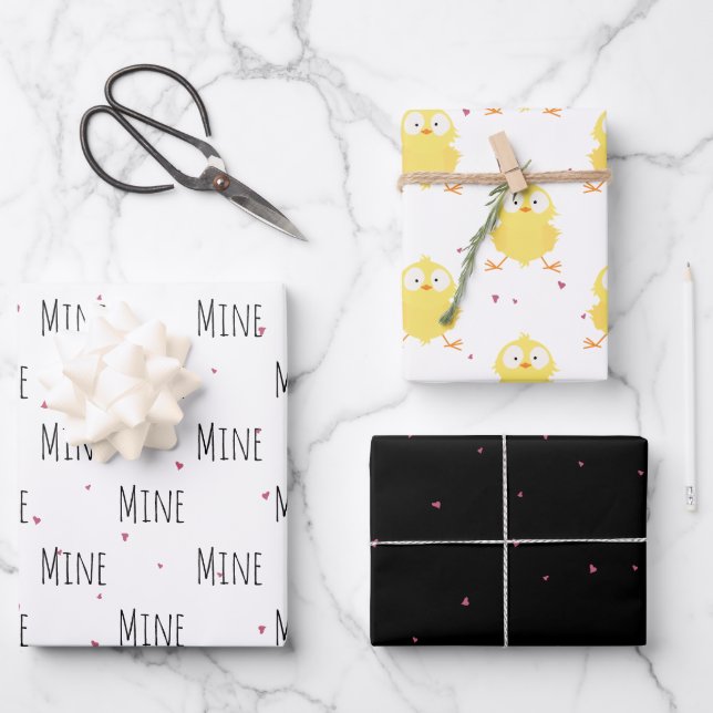 "Mine Mine Mine" Crazy Cute Chick Love Wrapping Paper Sheet (Front)