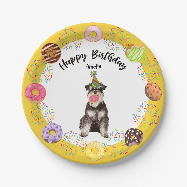 Mineature Schnauzer Dog Birthday Party Paper Plate (Front)