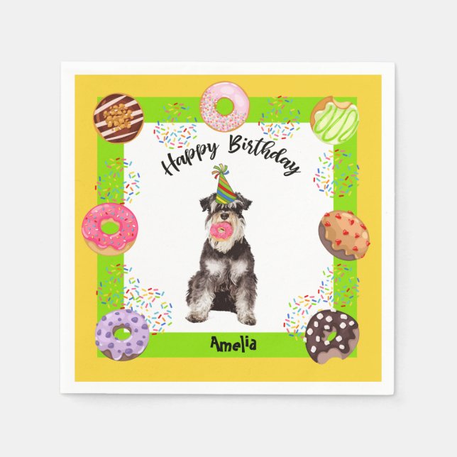Mineature Schnauzer  Doughnuts Party Birthday Napk Napkin (Front)