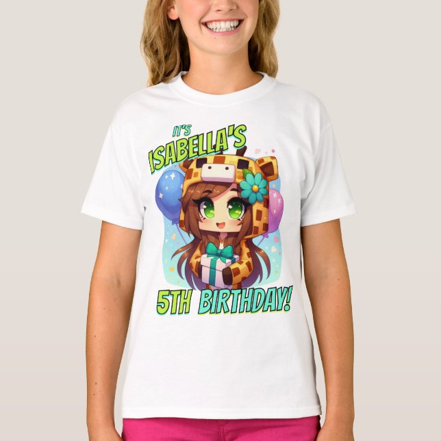 Minecraft Birthday, Cute Girl, Minecrafter, Party  T-Shirt (Front)