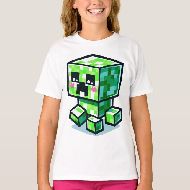 Minecraft Creeper, Cute, Minecrafter, Kawaii girls T-Shirt (Front)