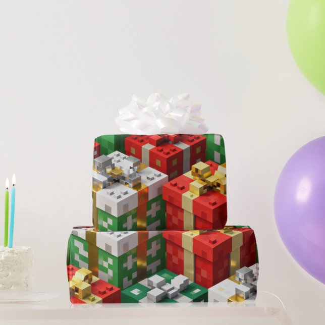 Minecraft Style Christmas Present Box Gift Wrap (Party Gifts)