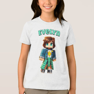 Minecrafter Custom Name, Minecraft Gamer Girl Cyan Tri-Blend Shirt