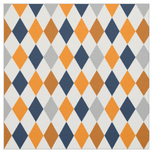 Miner Orange & Navy Blue Argyle Pattern Fabric