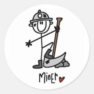 Miner Stick Figure Classic Round Sticker