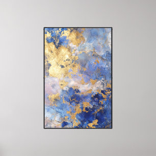 Mineral Bloom: Blue & Gold Abstract Wall Art