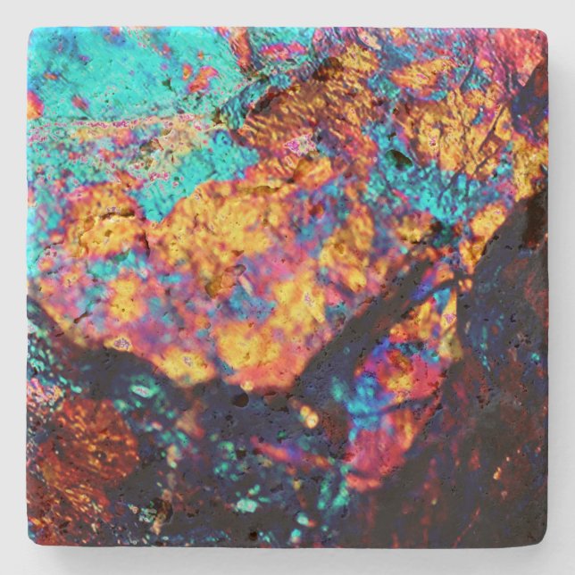 Mineral chalcopyrite crystal stone black blue gold stone coaster (Front)