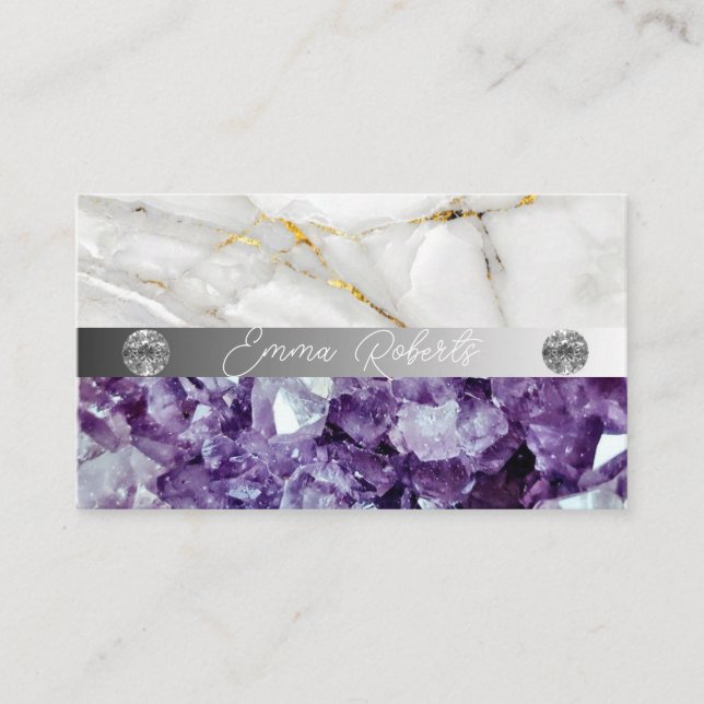 Mineral Purple Amethyst Crystal Quartz Texture Bus Business Card (Front)