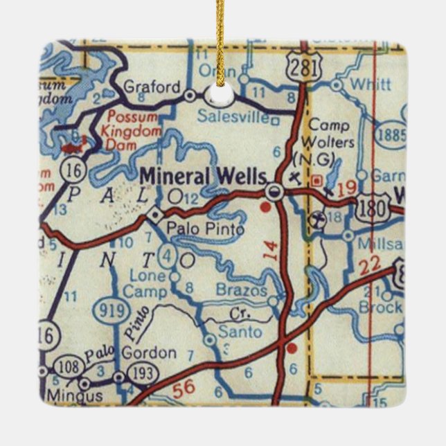 Mineral Wells Texas Vintage Map Ceramic Ornament (Back)
