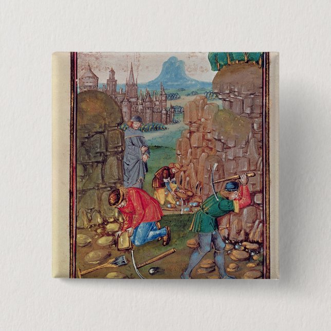 Miners at work, from 'Des Proprietez des Choses' 15 Cm Square Badge (Front)
