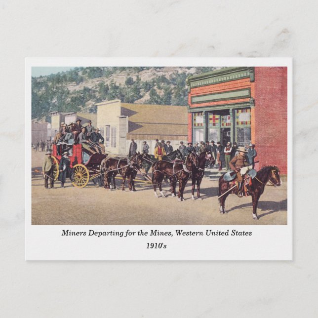 Miners on Horse Drawn Wagons, Old West, 1910s Postcard (Front)