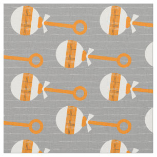 Miners Orange Plaid Baby Rattle on Grey Fabric