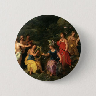 Minerva and the muses 6 cm round badge