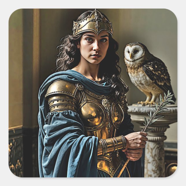 Minerva’s Silent Vigil - Roman Goddess Square Sticker (Front)