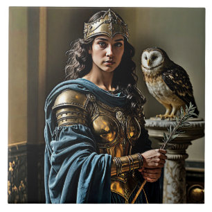 Minerva’s Silent Vigil - Roman Goddess Tile