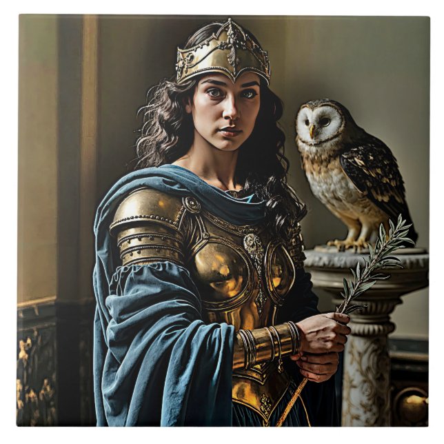 Minerva’s Silent Vigil - Roman Goddess Tile (Front)