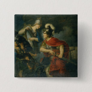 Minerva Showing her Envy in the Polished Shield 15 Cm Square Badge