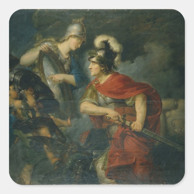 Minerva Showing her Envy in the Polished Shield Square Sticker (Front)