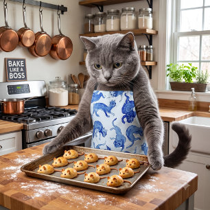 Ming Floating Cats Blue Porcelain Chef Apron