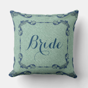 Ming-Green Linen And Blue Floral Frame Cushion