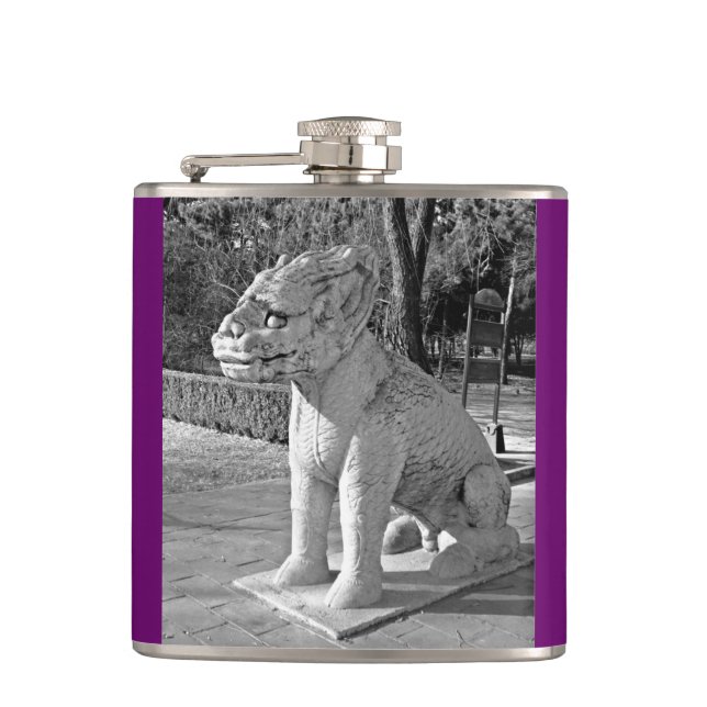 Ming Tombs Dragon B&W Hip Flask (Front)