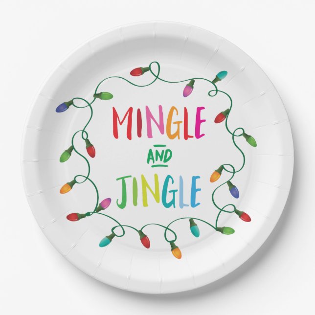 Mingle and Jingle Christmas Lights Paper Plate (Front)