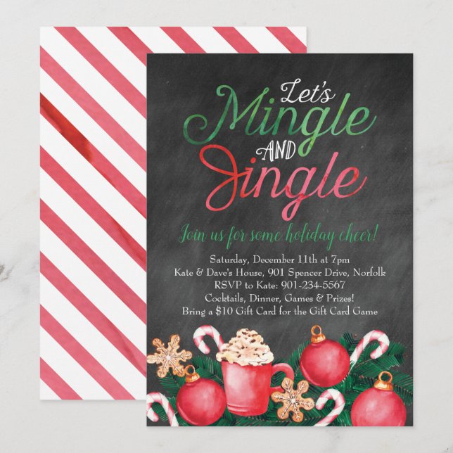 Mingle & Jingle Watercolor Painted Christmas Invitation (Front/Back)