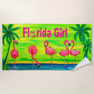 Mingling Flamingos Florida Girl Beach Towel