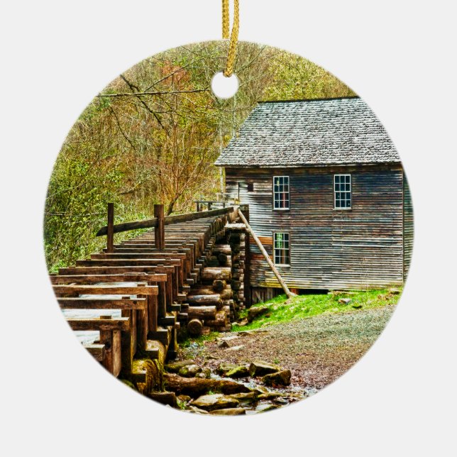 Mingus Mill, Great Smoky Mountains Ceramic Tree Decoration (Front)