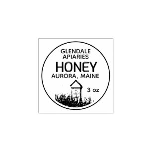 Mini 1 x 1 " Honey Label Rubber Stamp with Hive 