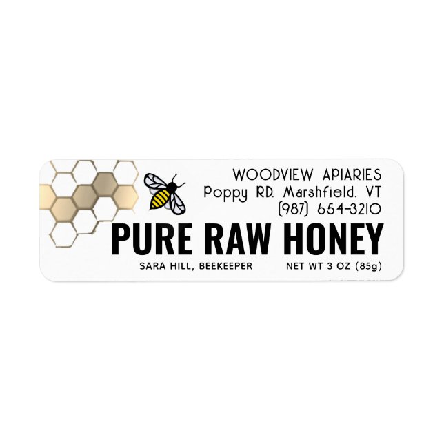 Mini 2.25” Honey Label Cute Bee & Gold-toned Comb  (Front)