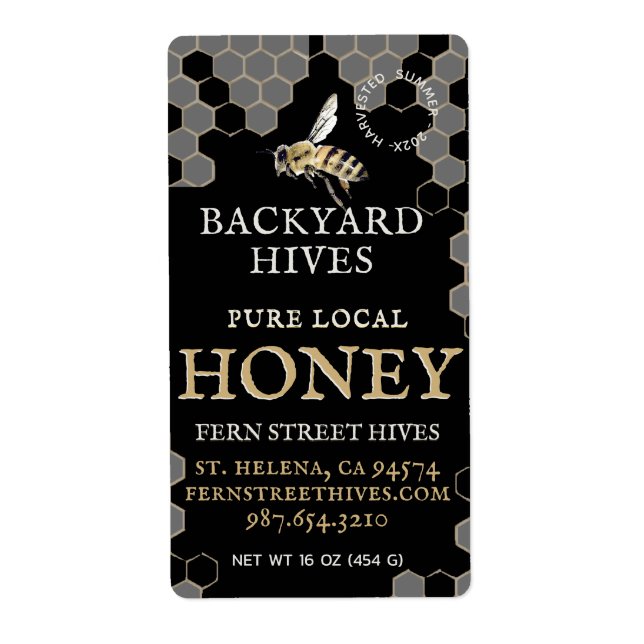 Mini 2"x 3.75" Backyard Honey Label with Bee (Front)