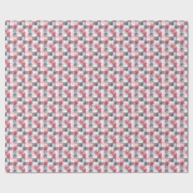 Mini Abstract Gingham Pink and Grey Wrapping Paper (Flat)