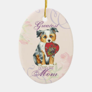 Mini American Shepherd Heart Mum Ceramic Ornament
