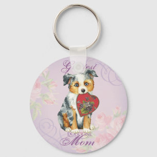 Mini American Shepherd Heart Mum Key Ring