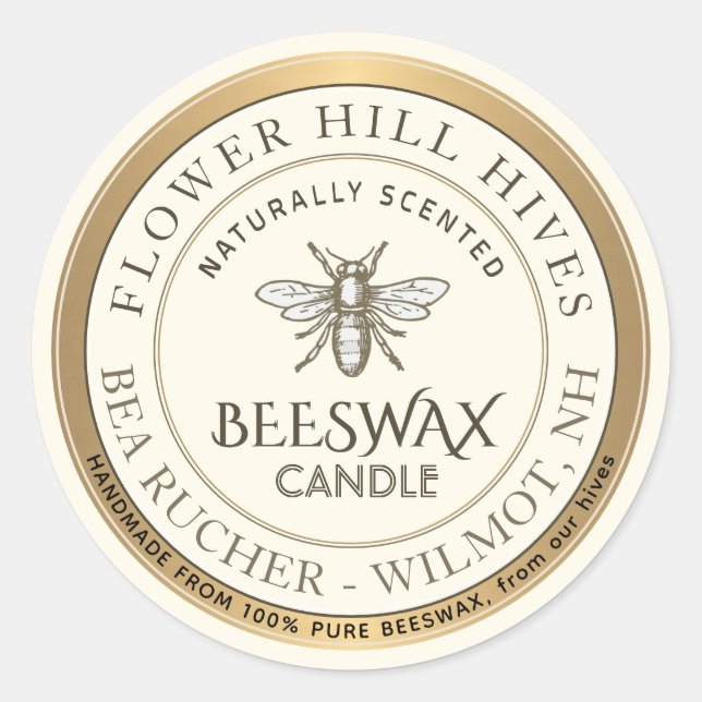 Mini Apiary Heraldic Bee Beeswax Candle Label  (Front)
