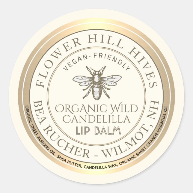 Mini Apiary Heraldic Bee Lip Balm or Candle Label (Front)