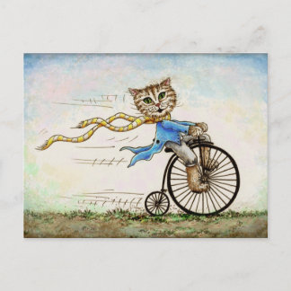 Mini Art Cat Bicycle OldFashioned Postcard