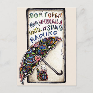 Mini Art Cat Umbrella Quote Postcard