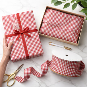Mini Aurora Red Gingham Check Pattern Satin Ribbon