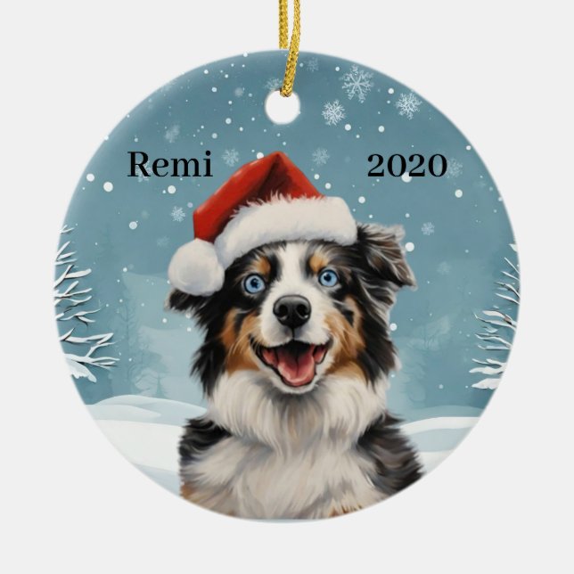 Mini Aussie 2 Ceramic Tree Decoration (Front)