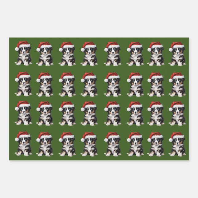 Mini Aussie 6 Holiday  Wrapping Paper Sheet (Front)