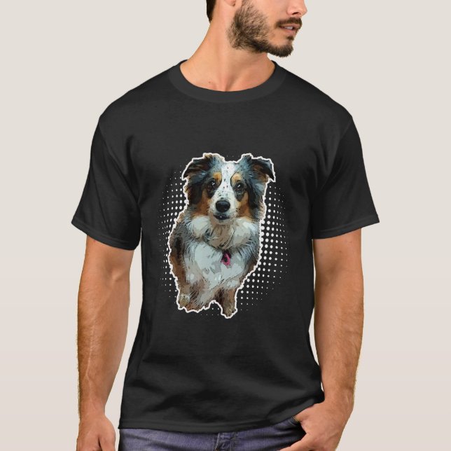Mini Aussie Australian Shepherd Cute Dog T-Shirt (Front)