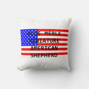 mini aussie name on flag blue merle cushion