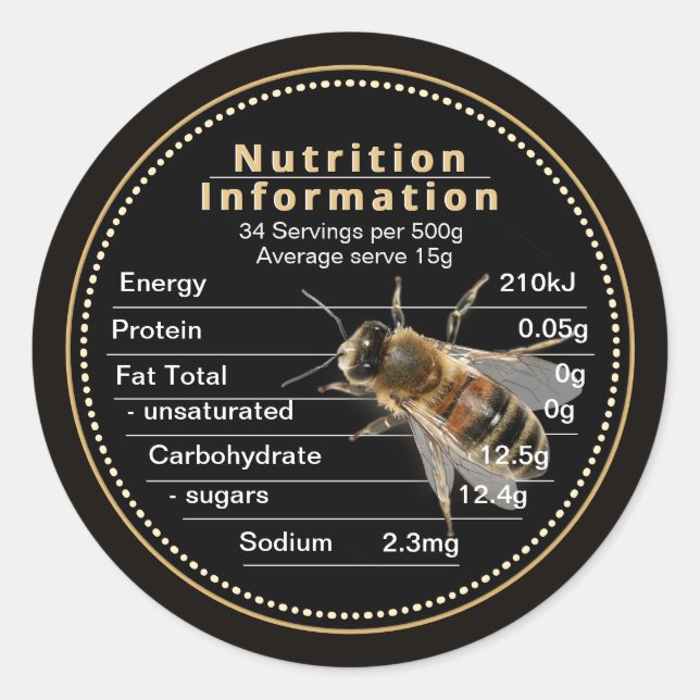 Mini Australia Honey Nutrition Information Bee  Classic Round Sticker (Front)