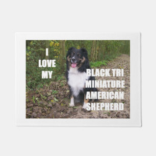 mini australian shepherd black tri love w pic doormat