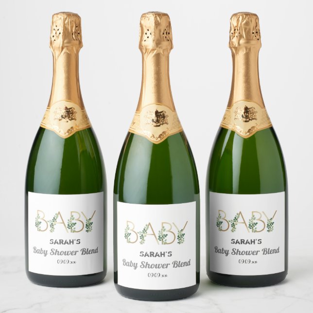 Mini Baby Slogan Elegant Baby Shower Personalised  Sparkling Wine Label (Bottles)
