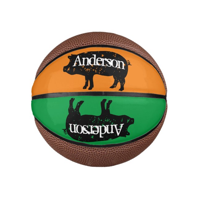 Mini Basketball with custom pig mascot logo (Front)