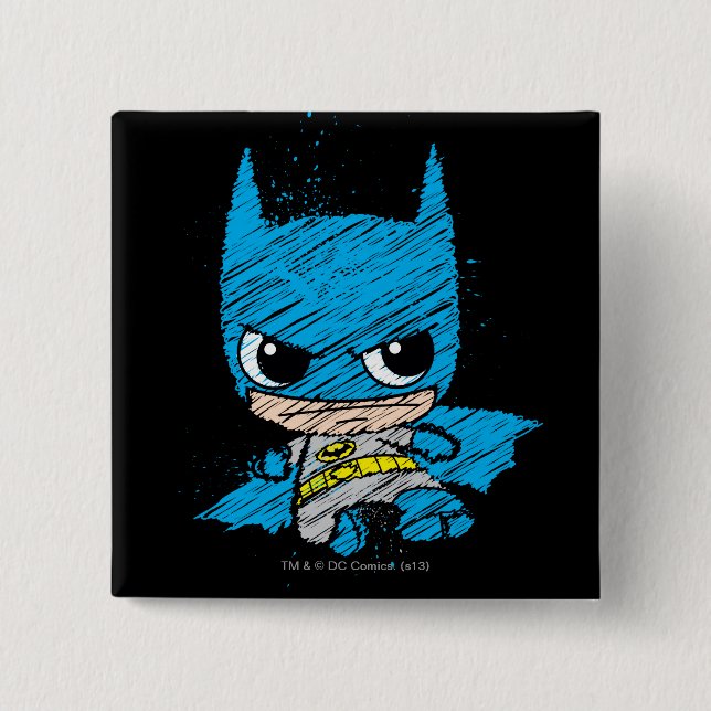 Mini Batman Sketch 15 Cm Square Badge (Front)